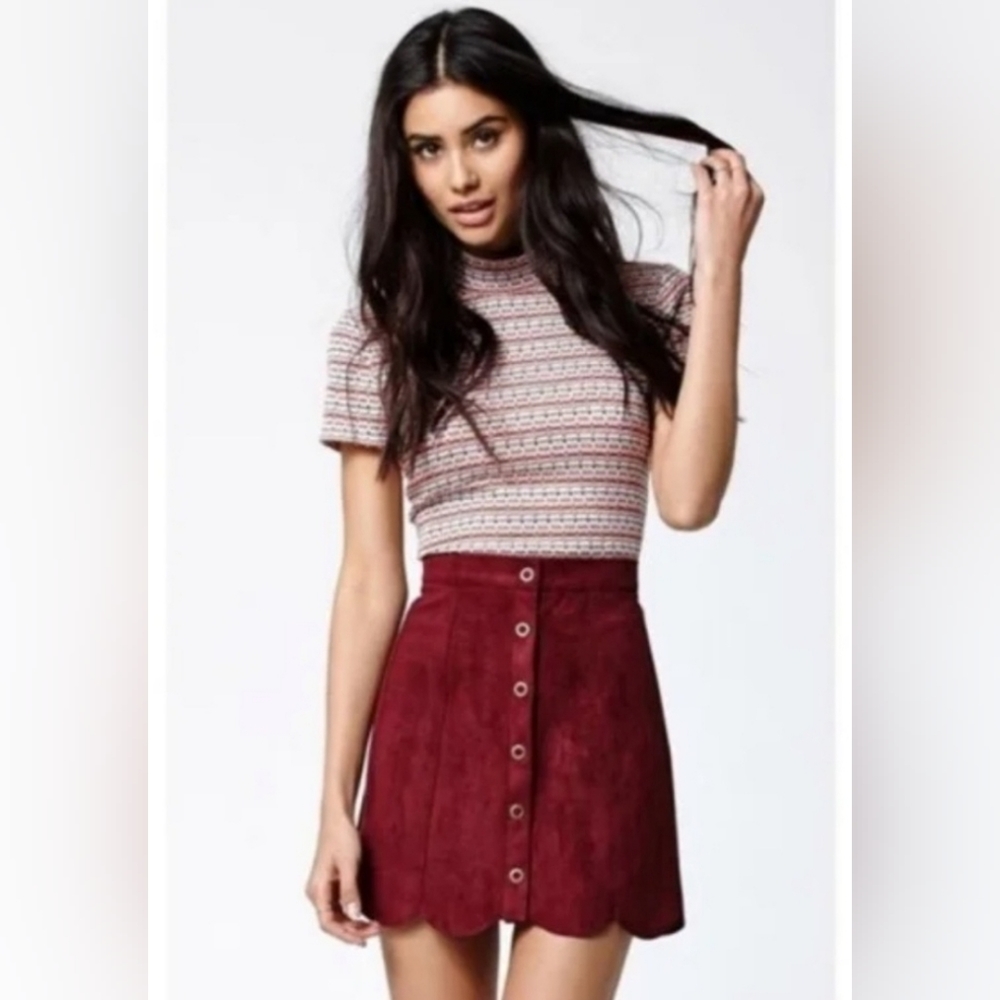 Kendall & Kylie Burgundy / Maroon Suede Mini Skirt, Sz L